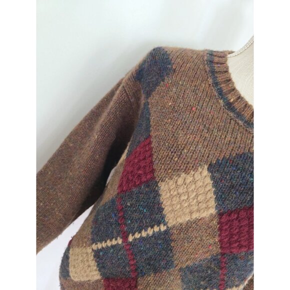Geoffrey Beene Wool Vintage Argyle Preppy Crew Brown USA Sweater Womens Size M - Picture 4 of 11